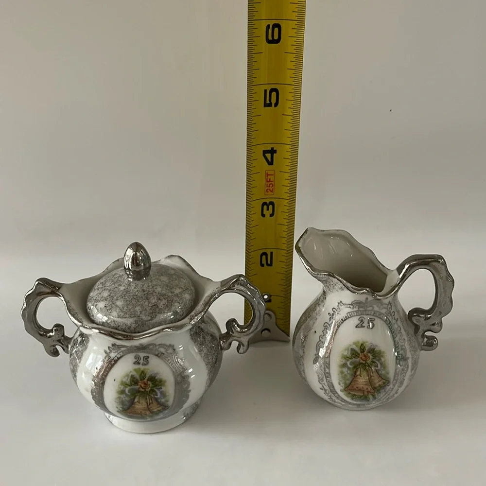 Vintage Enesco Japan 25th Wedding Anniversary Sugar Bowl & Creamer Set, 1950’s